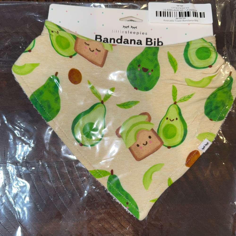 Little Sleepies Green and Cream Avacado Bandana Bib